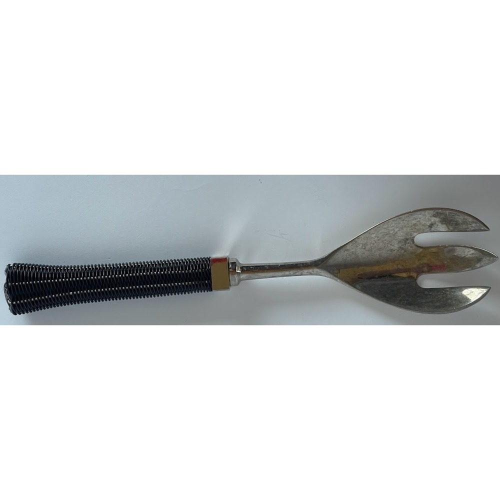Vintage Serving Fork 9.5in Silver Black Fair MCM Coil Wire Handle